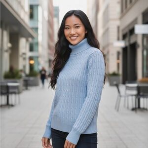 NWT- St.John's Bay Sky Blue Cable Knit Turtleneck Sweater. Size: Medium